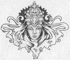 Grey Ink Queen Face Tattoo Design