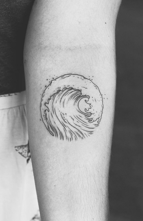 Grey Ink Wave Tattoo On Left Forearm