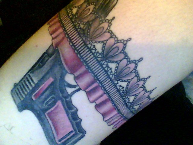 Gun And Lace Garter Tattoo by Angafreakxo