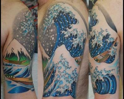 Half Sleeve Japanese Wave Tattoo