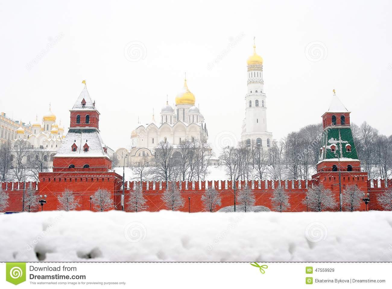 Heavy Snowfall On Moscow Kremlin, Russia