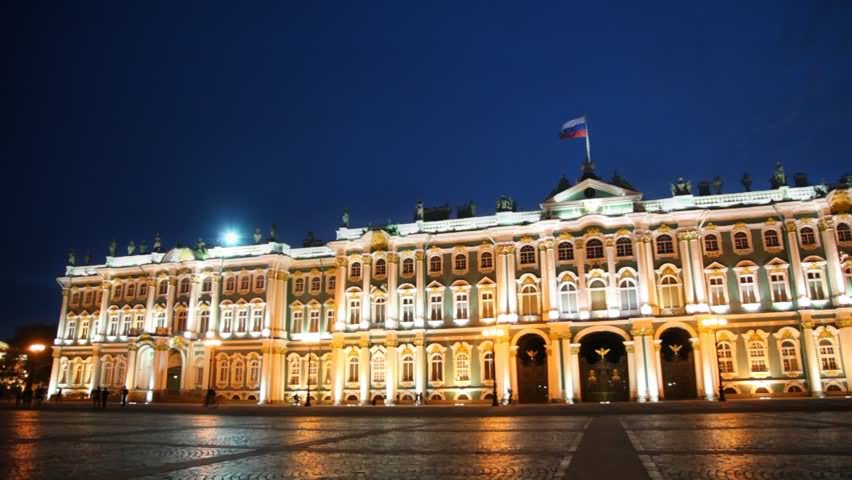 Hermitage Museum On Palace Illuminated At Night
