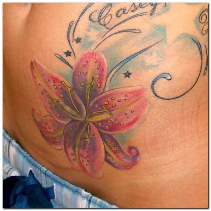 Hibiscus Tattoo On Left Hip