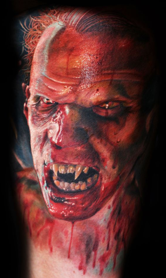 Horror Vampire Face Tattoo Design For Sleeve