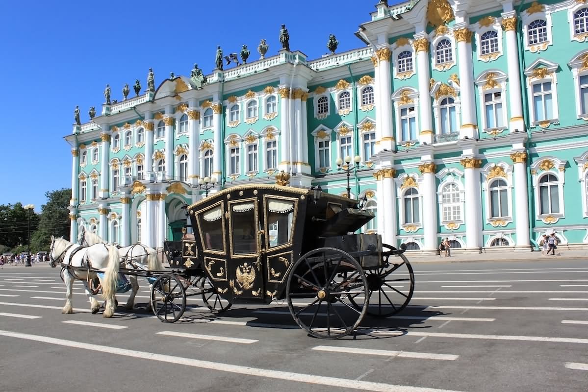 Horse Cart Passing From The Hermitage Museum, Saint Petersburg
