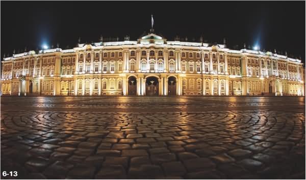 Incredible Front View Of The Hermitage Museum At Night