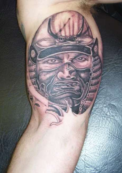 Inner Bicep Grey Samurai Tattoo
