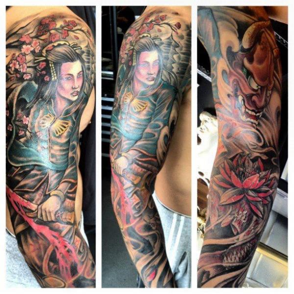 Japanese Samurai Tattoo On Arm Full Sleeve