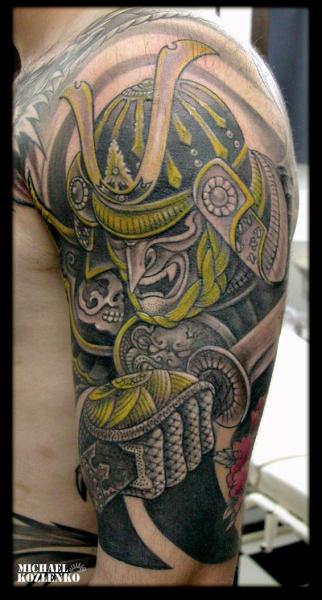 Japanese Samurai Tattoo On Left Half Sleeve