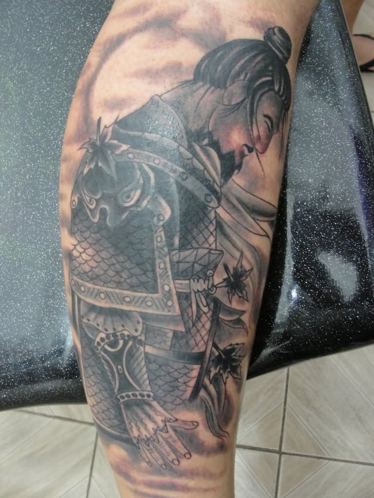 Japanese Samurai Tattoo On Leg