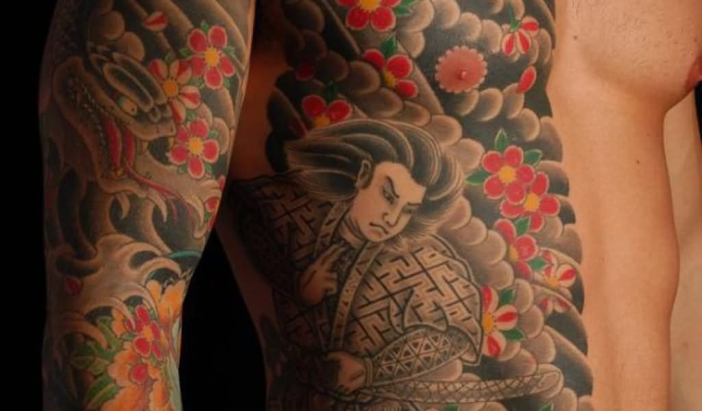 Japanese Traditional Samurai Tattoo  On Side Rib