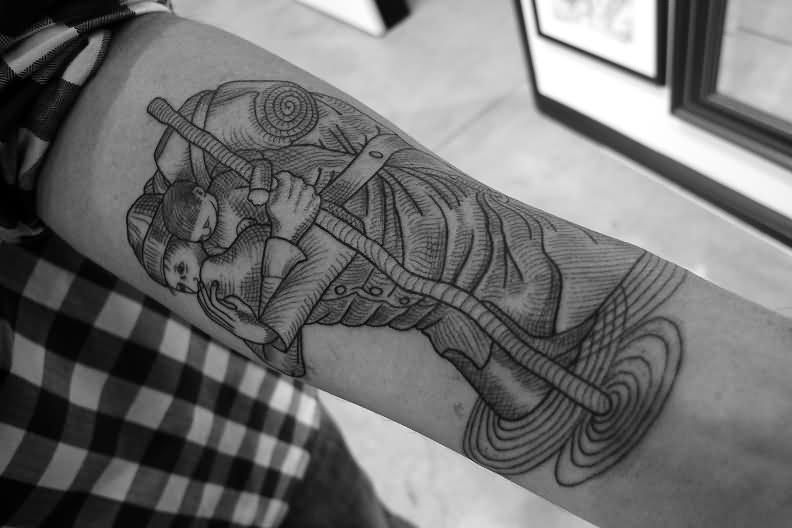 Latest Saint Christopher Tattoo Design For Sleeve.