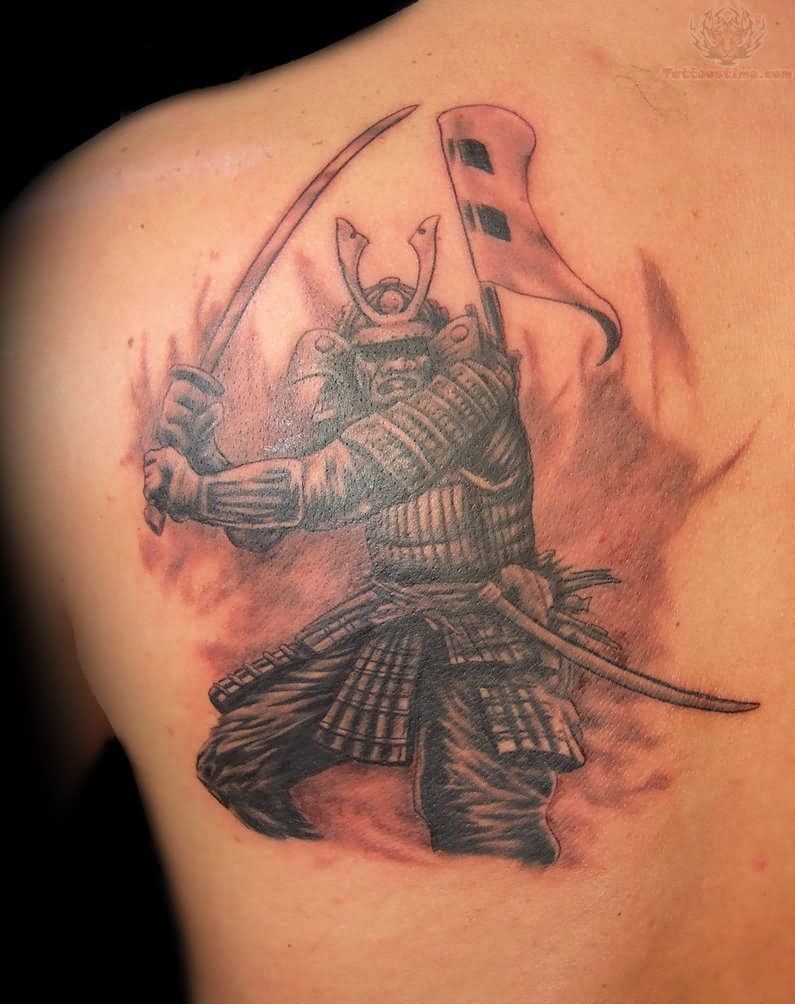 Left Back Shoulder Samurai Tattoo