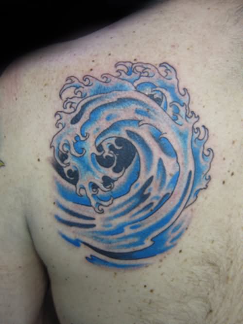 Left Back Shoulder Wave Tattoo For Men