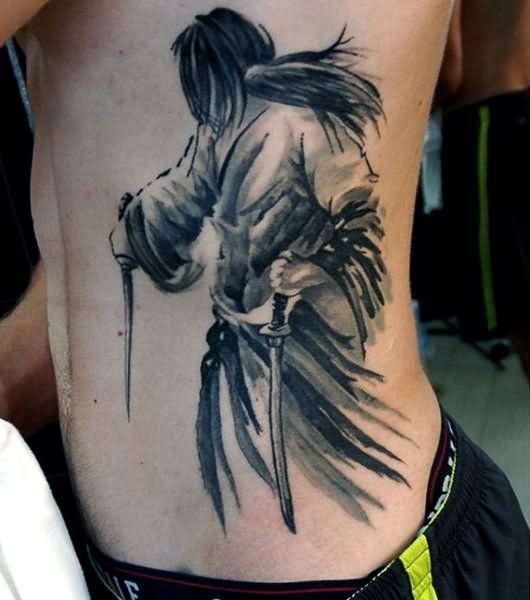 Left Side Rib Samurai Tattoo