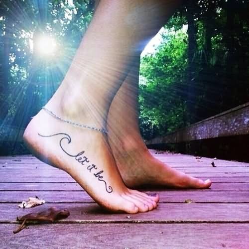 Let It Be Wave Tattoo On Foot