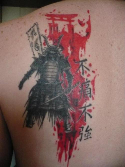 Man Left Back Shoulder Samurai Tattoo Design