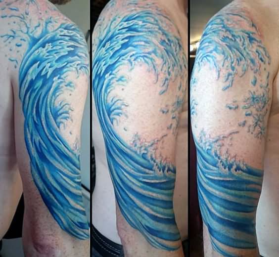 Man Right Half Sleeve Wave Tattoo