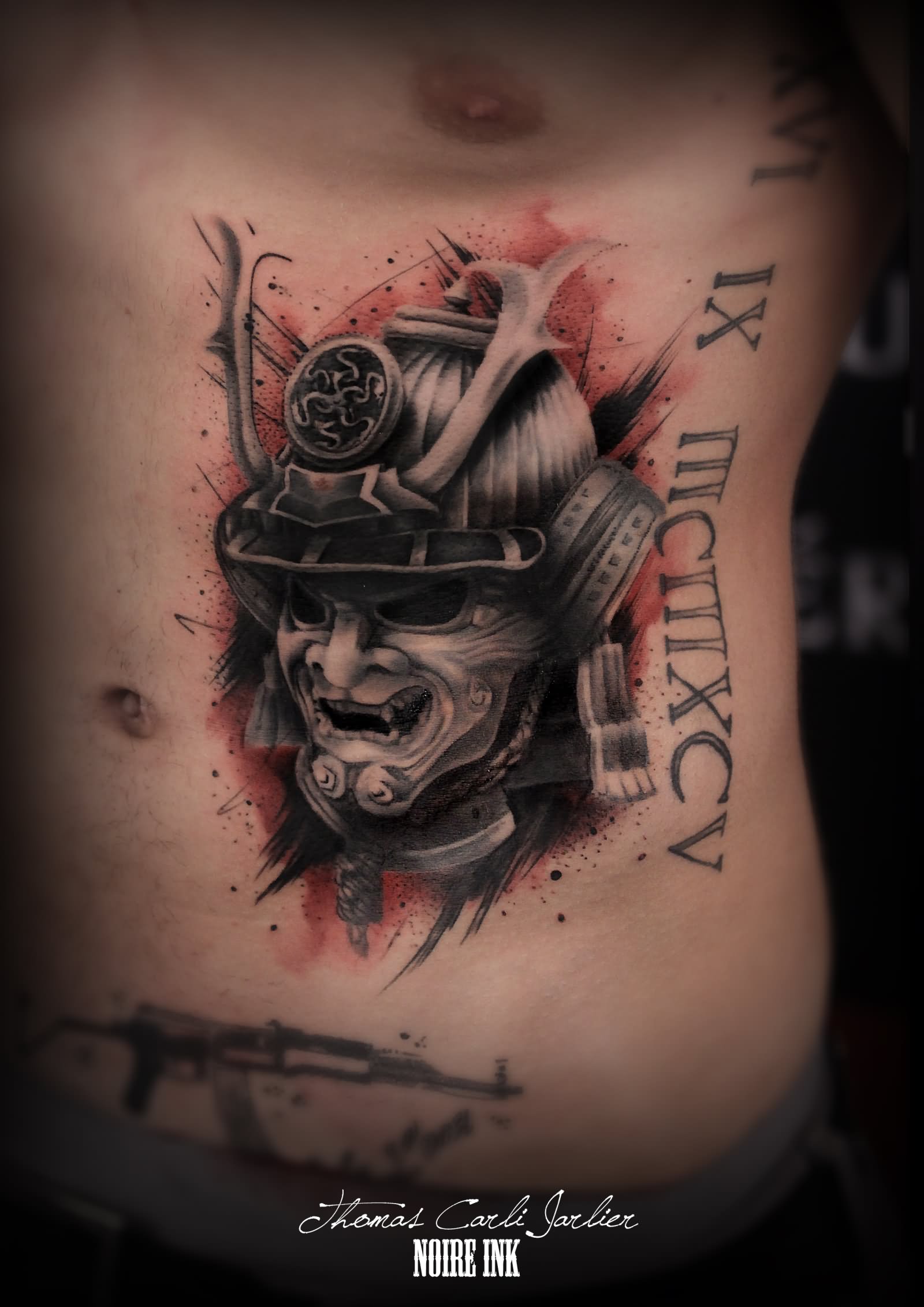 Man Side Rib Samurai Tattoo