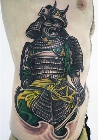 Man Side Rib Samurai Warrior Tattoo