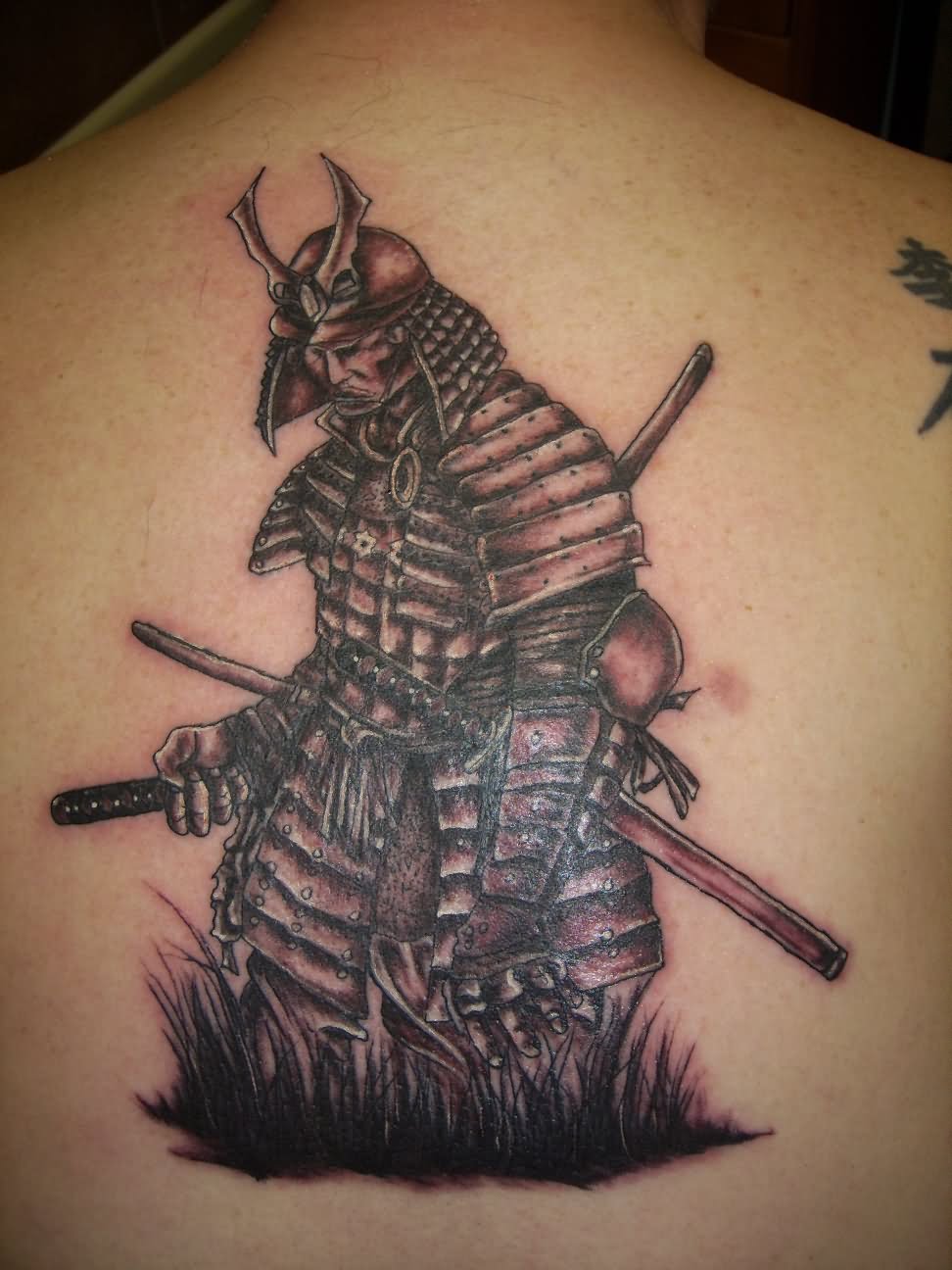 Man Upper Back Samurai Tattoo Picture