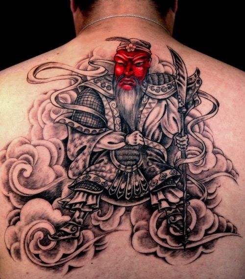 Man Upper Back Samurai Tattoo