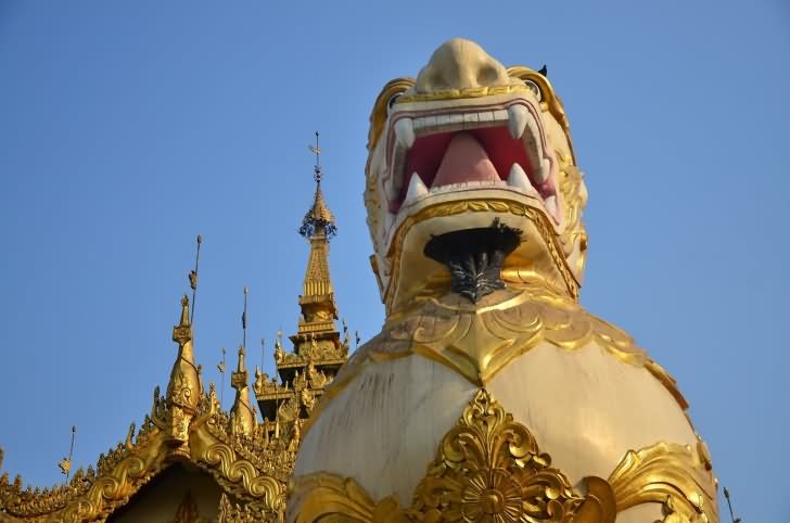 Mythical Lion Statue Guarding Shwedagon Pagoda