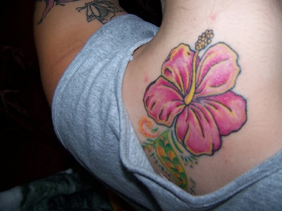 Nape Hibiscus Tattoo For Girls