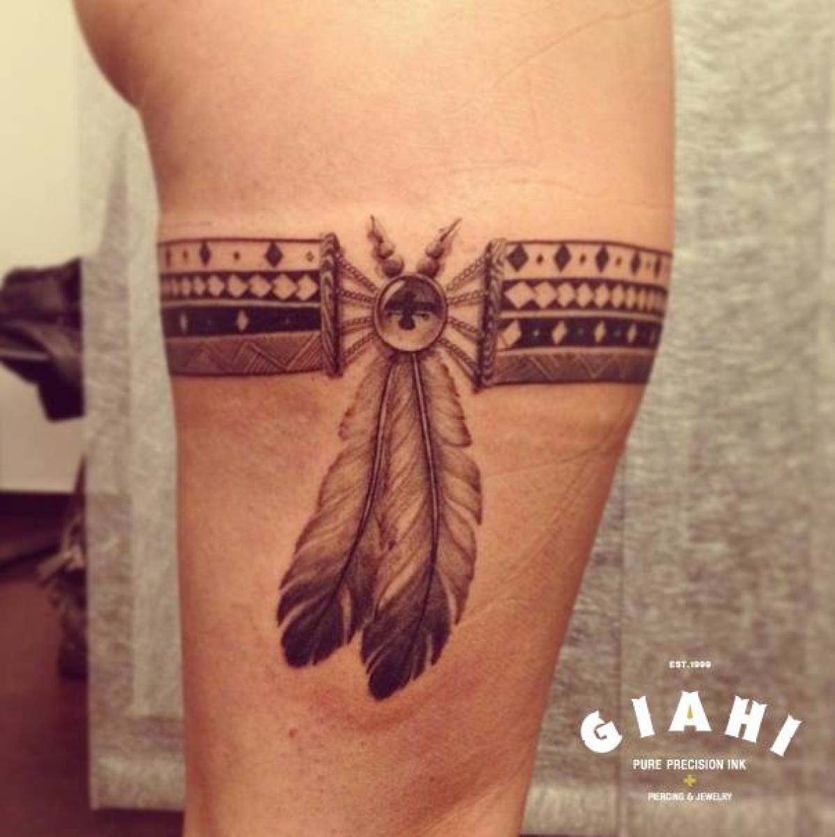 Native Feather Garter Tattoo
