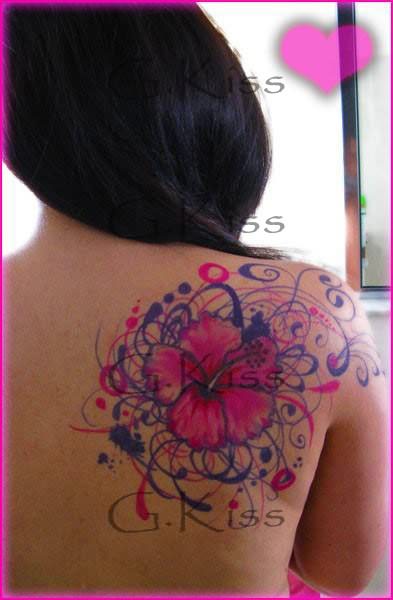 Nice Hibiscus Tattoo On Girl Right Back Shoulder