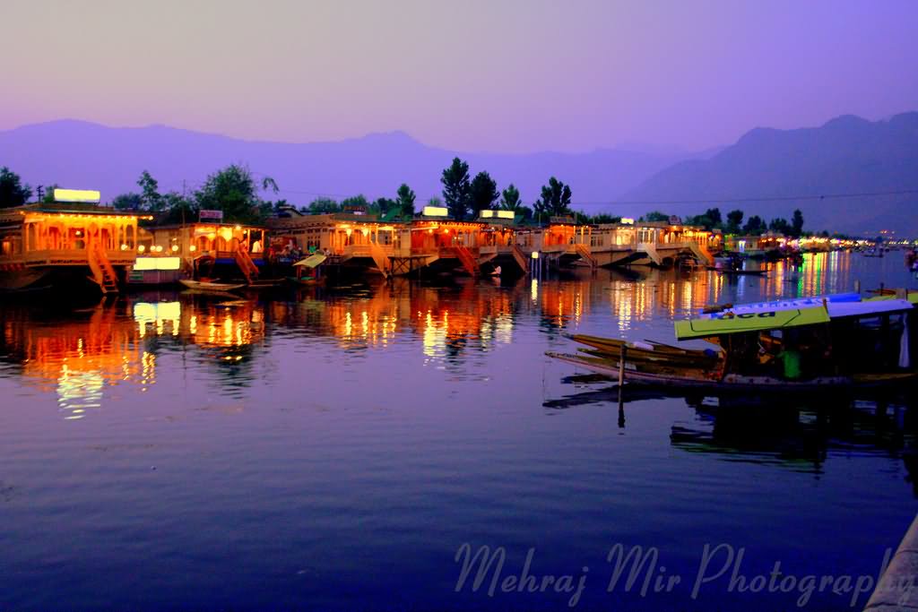 Night View Of The Boats At The Dal Lake