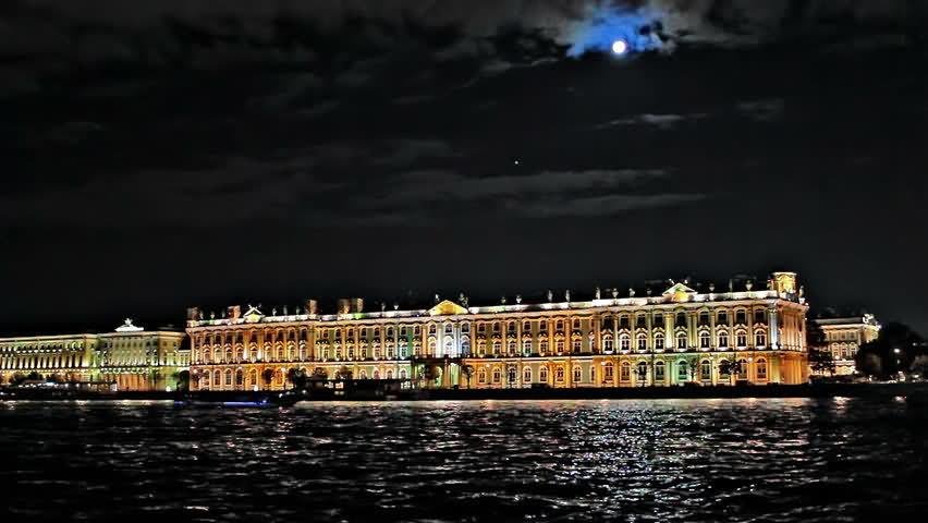Night View Of The Hermitage Museum Across The Neva River