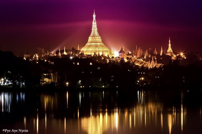 Night View Of The Shwedagon Pagoda In Myanmar