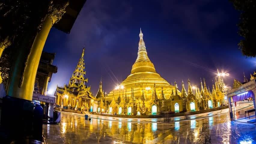 Night View Of The Shwedagon Pagoda, Yangon