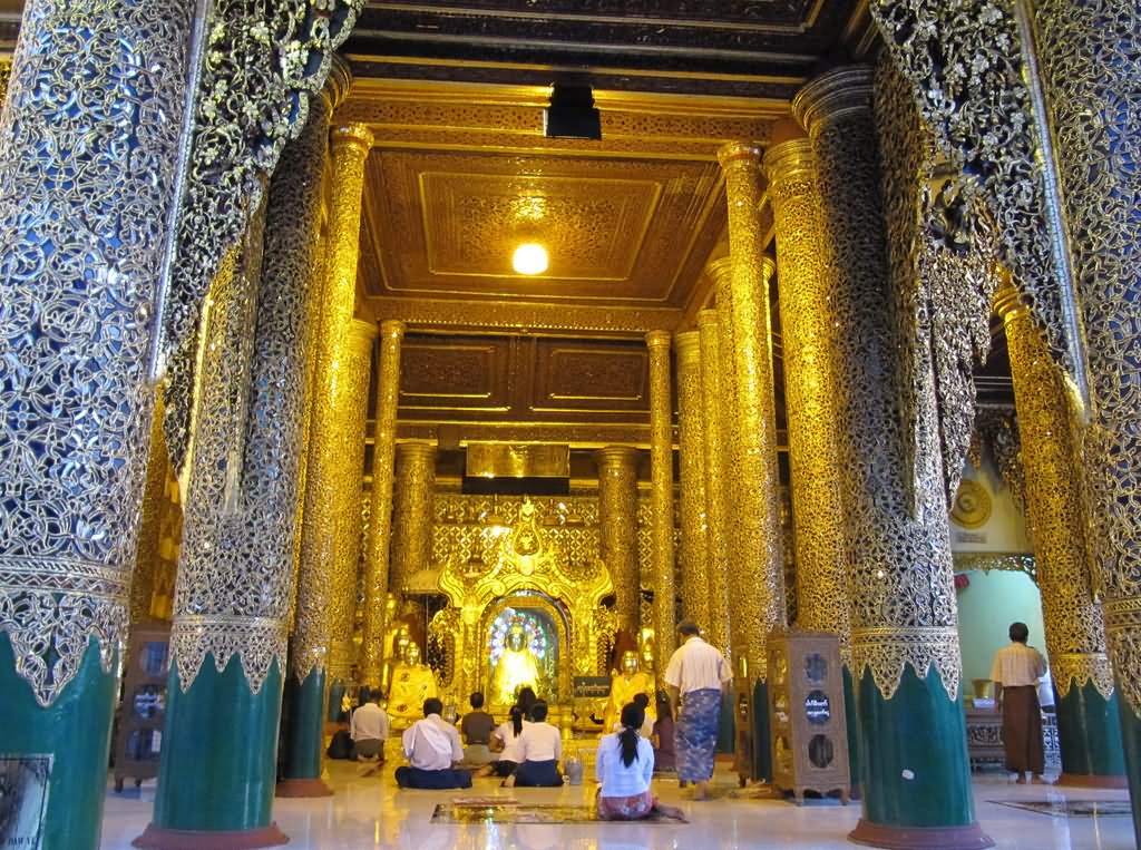 Ornate Golden Interior Inside The Shwedagon Pagoda