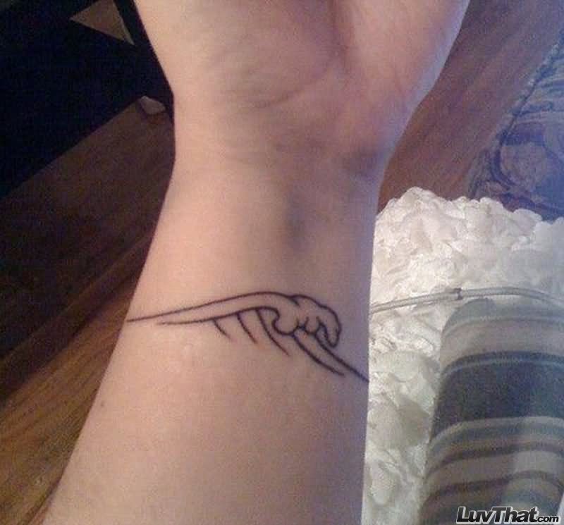 Outline Wave Tattoo On Left Wrist