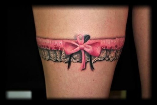 Pink And Grey Simple Garter Tattoo