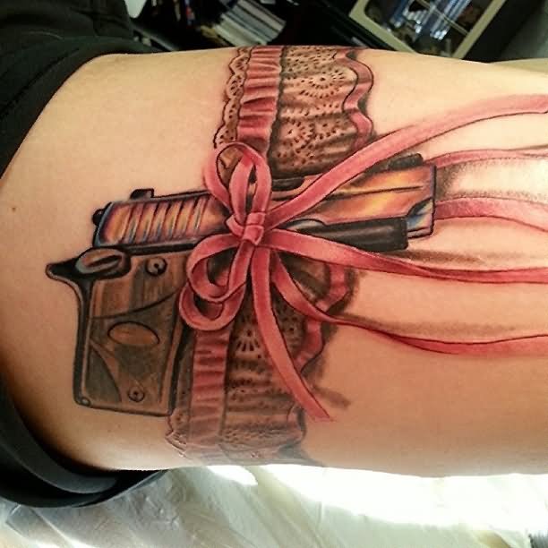 Pink Bow Garter Tattoo Design