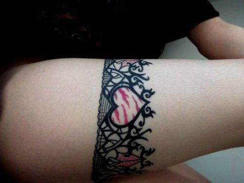 Pink Hearts Garter Belt Tattoo