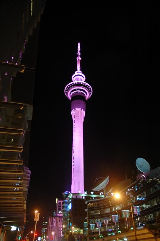 Pink Sky Tower At Night