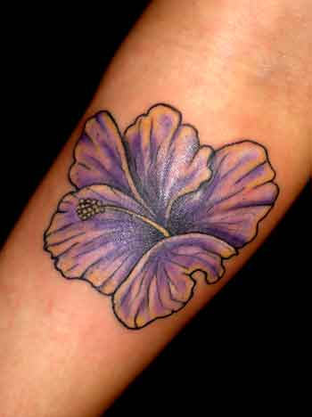 Purple Hibiscus Tattoo On Arm