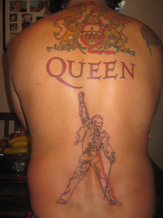 Queen - Queen Band Tattoo On Upper Back.