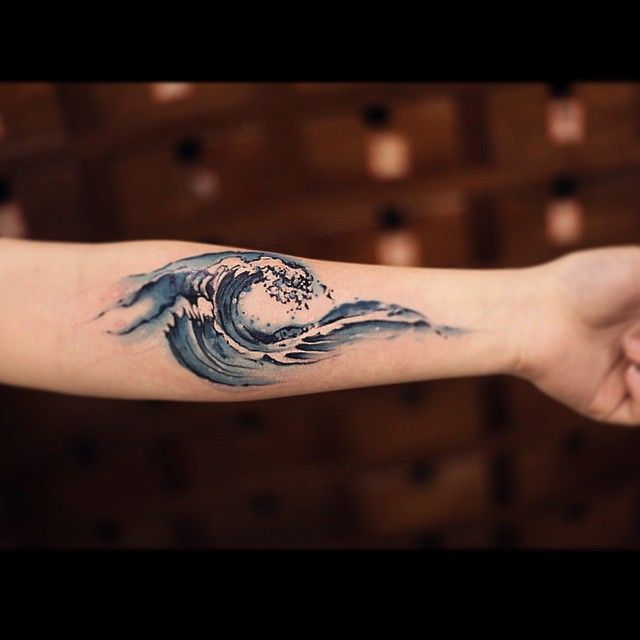 Realistic Wave Tattoo On Forearm