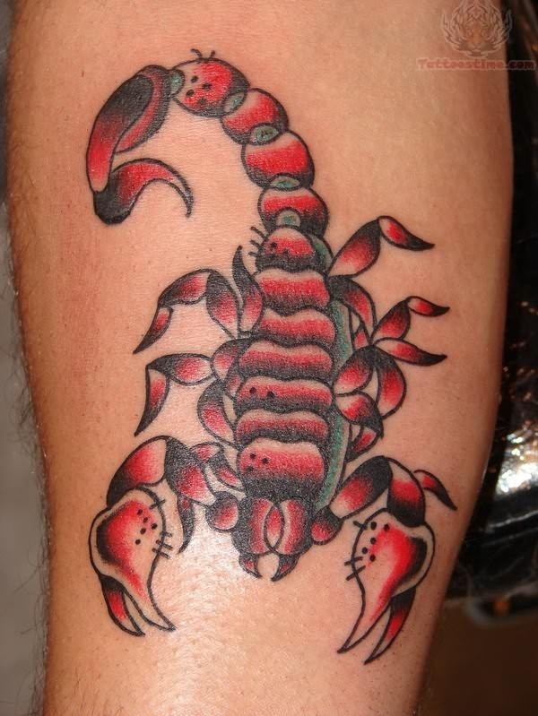 Red And Black Traditional Scorpion Tattoo Design