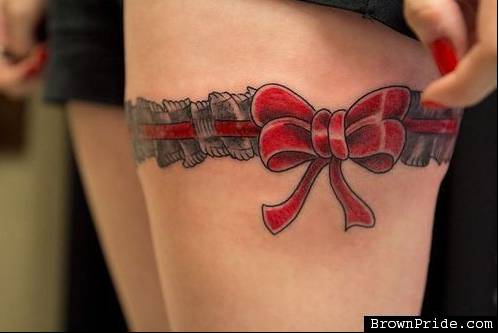 Red Bow And Country Garter Tattoo
