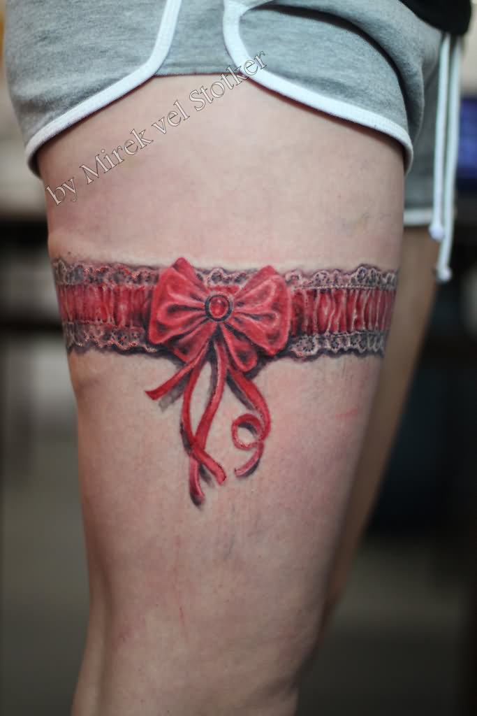 Red Bow Garter Tattoo by Mirek Vel Stotker