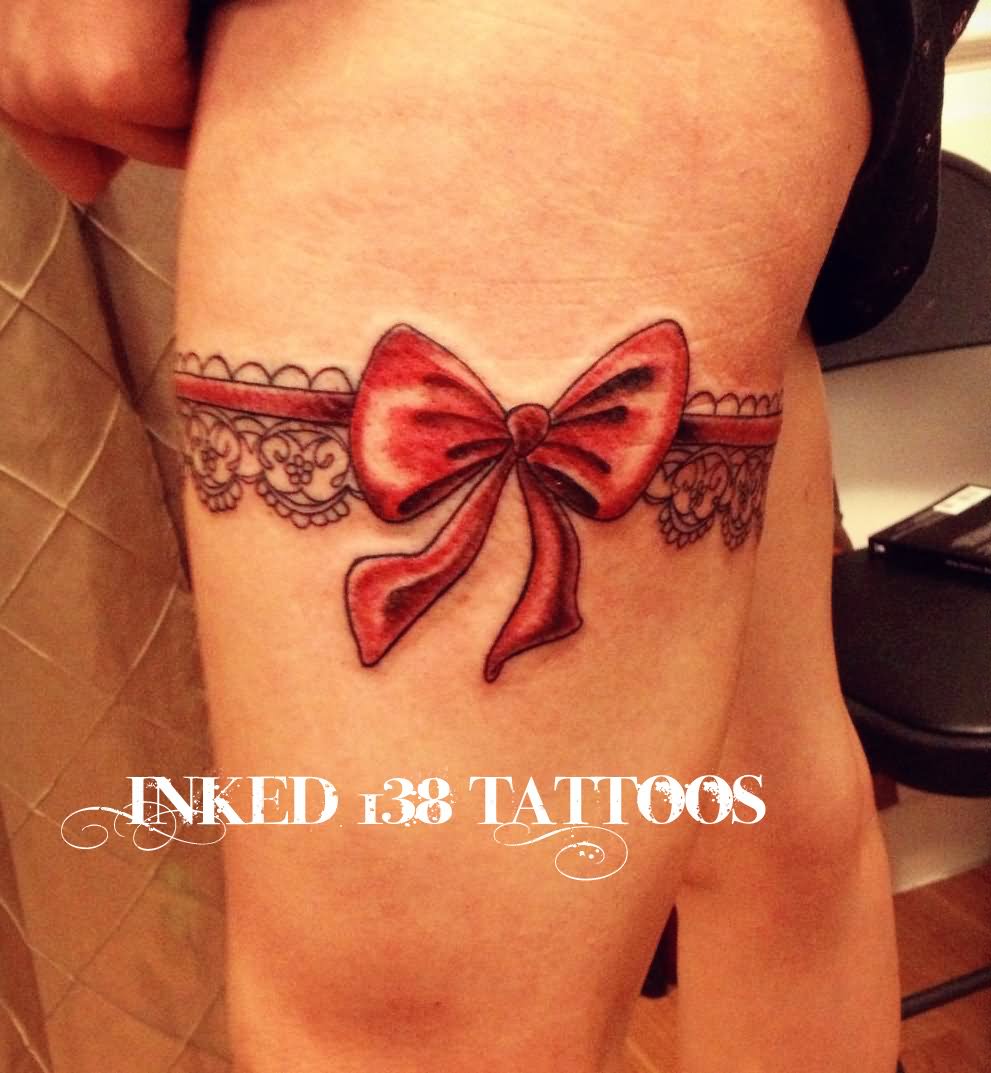 Red Bow Garter Tattoo