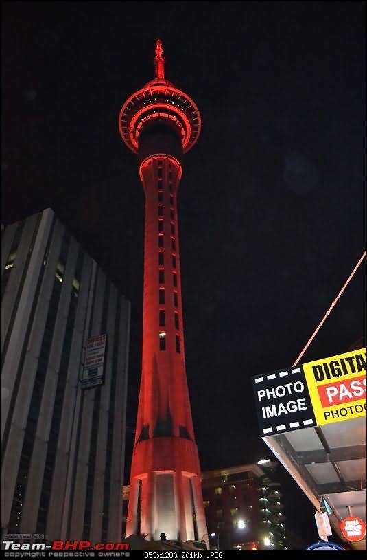 Red Lights On The Sky Tower, Auckland At Night