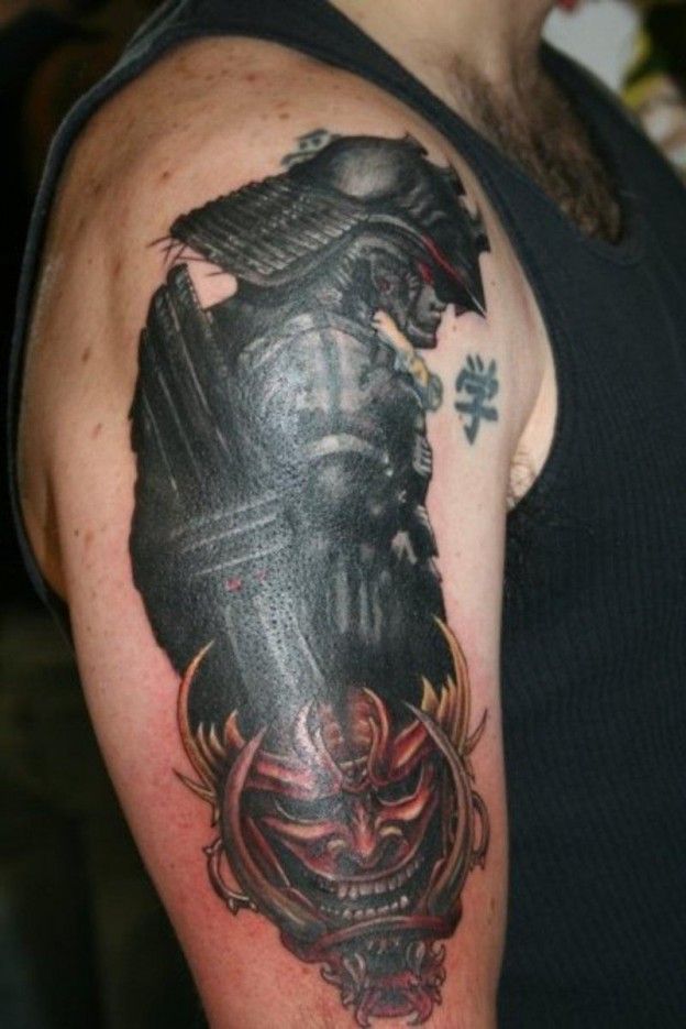 Right Half Sleeve Samurai Warrior Tattoo For Men