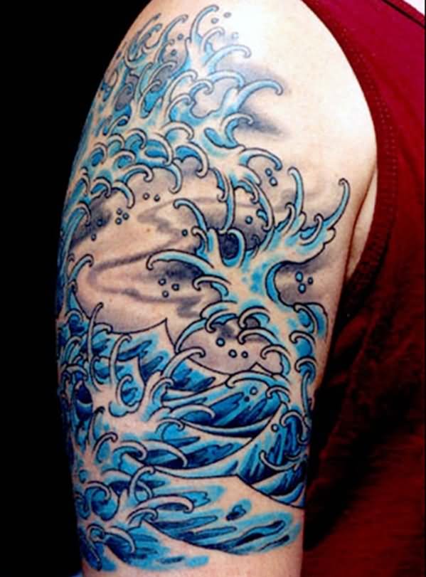 Right Half Sleeve Wave Tattoo
